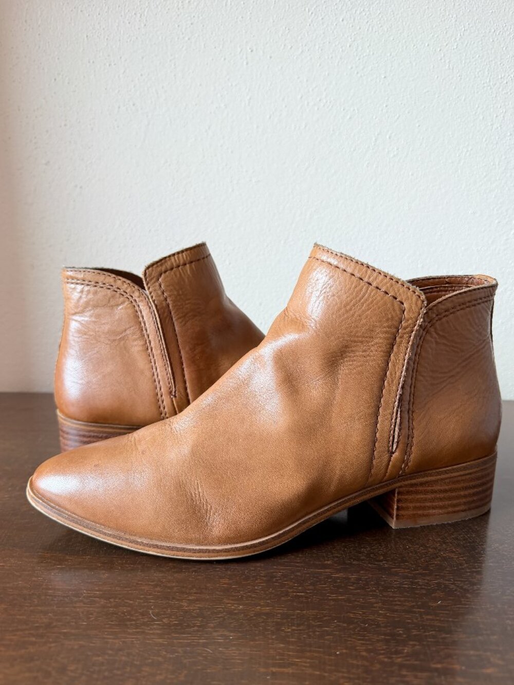 Aldo Leather Ankle Bootie Cognac Tan Block Heel Size 8 Women's